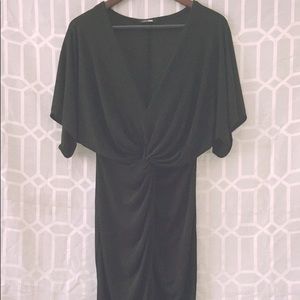 Black twisted front v-neck dress